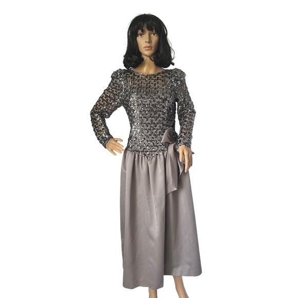 Vintage Cachet Bari Protas sequin formal prom dropwaist dress gray silver small - Picture 3 of 17